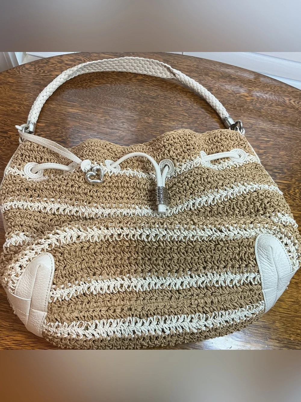 Brighton Natural Beige Woven Drawstring  with Cream leather